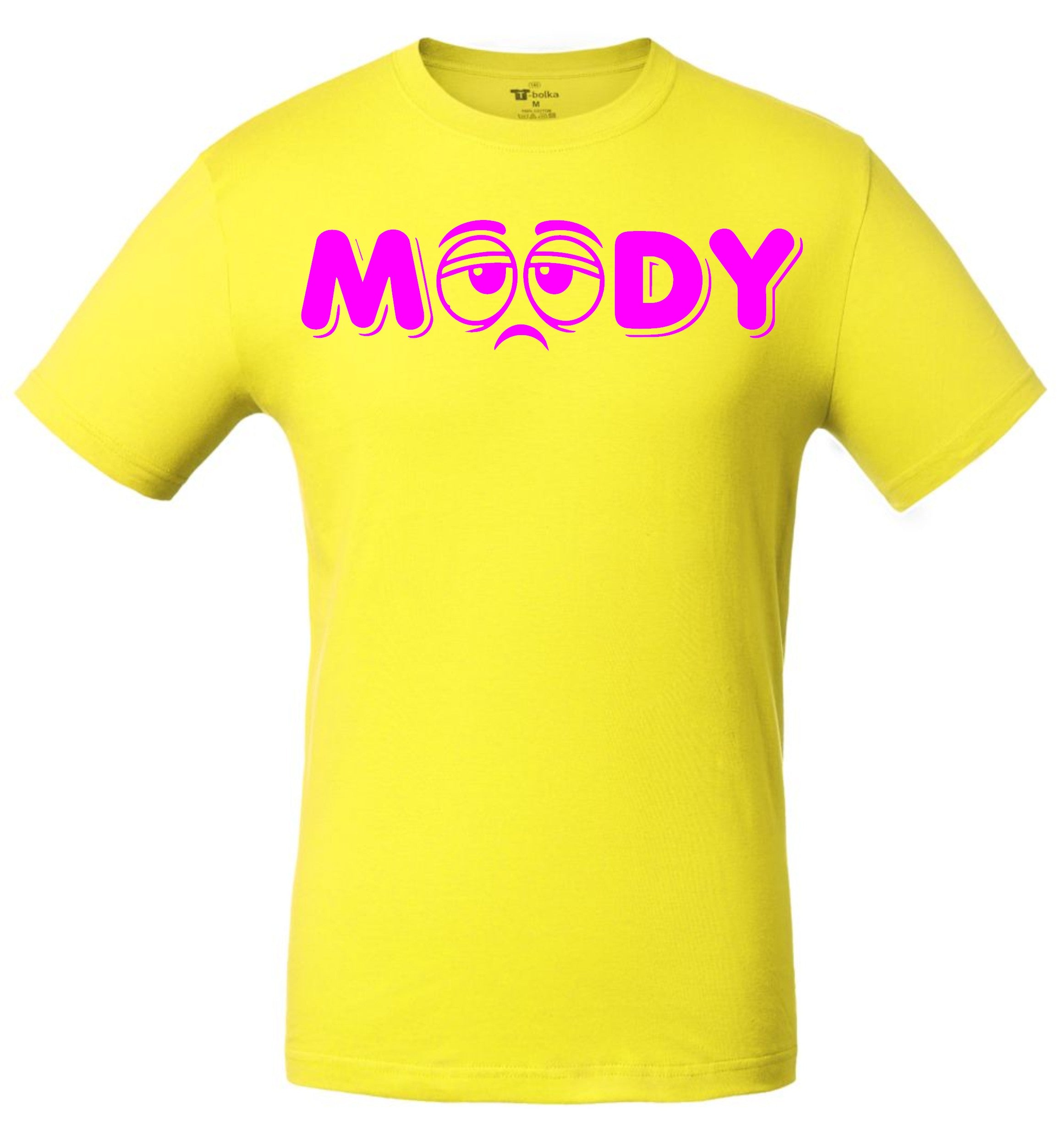 MOODY Sad Face Pink Yellow T-Shirt