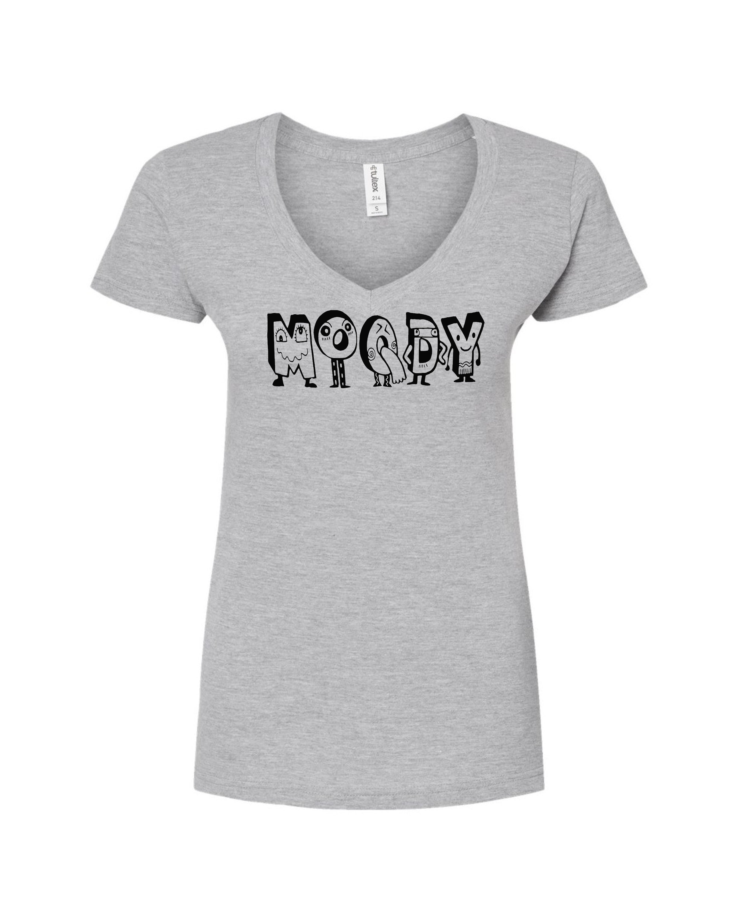 MOODY Characters Women's Gray V-Neck