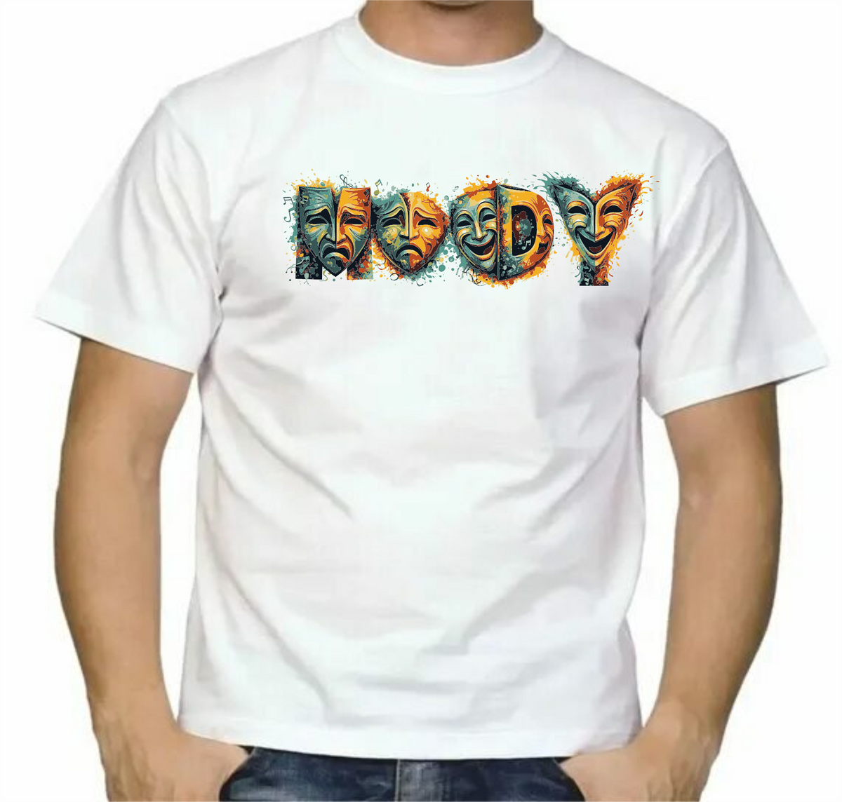 Moody Drama Mask Graphic T-Shirt – White